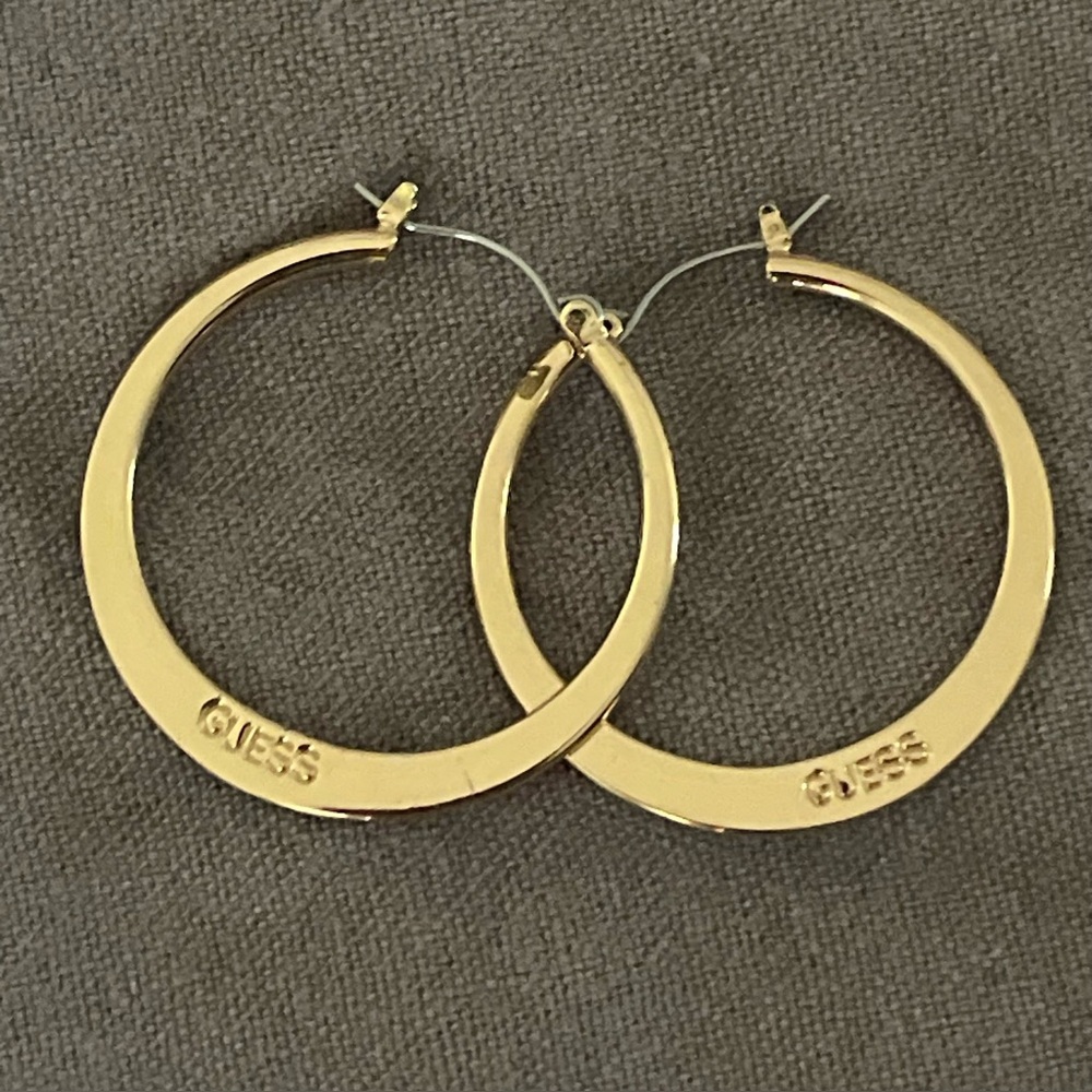 GUESS Shiny Gold Engraved Hoop Earrings
